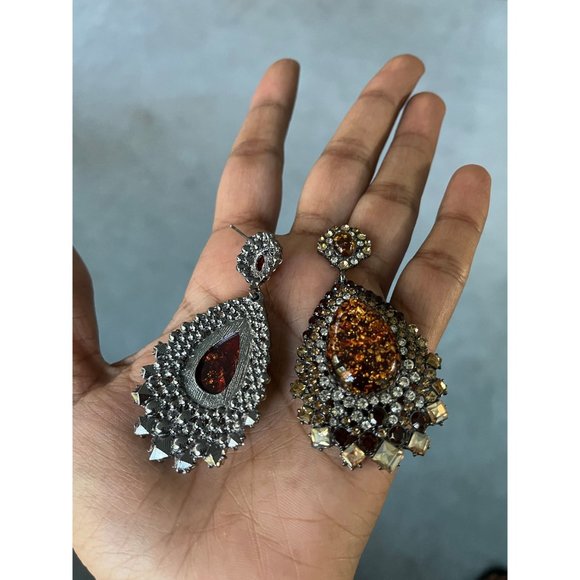 Brown crystal earrings big long brown rhinestone earrings  gold earrings - Picture 8 of 9